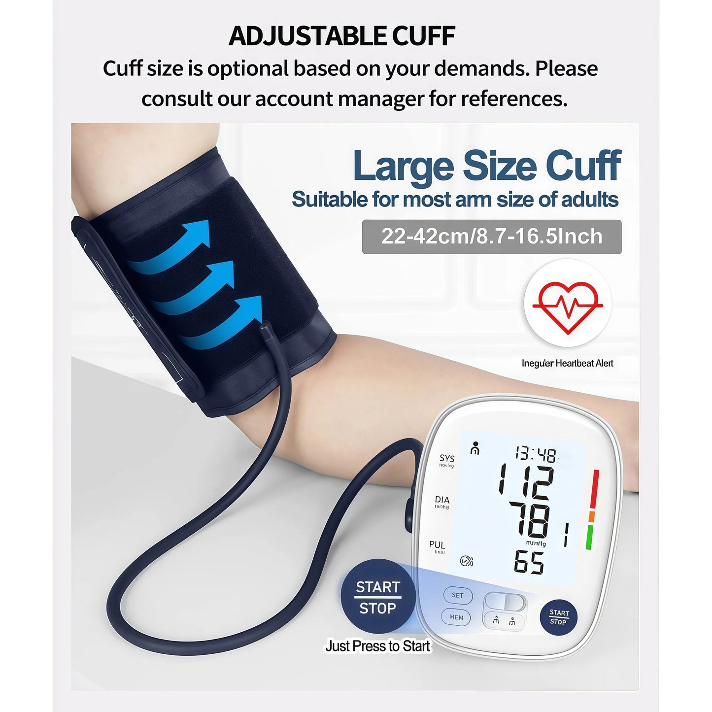 Home Use Automatic Digital Blood Pressure Monitor FC-BP100 -57.8*71.4mm Trip-Color LCD, 2x120 Memory / Comparable to Omron