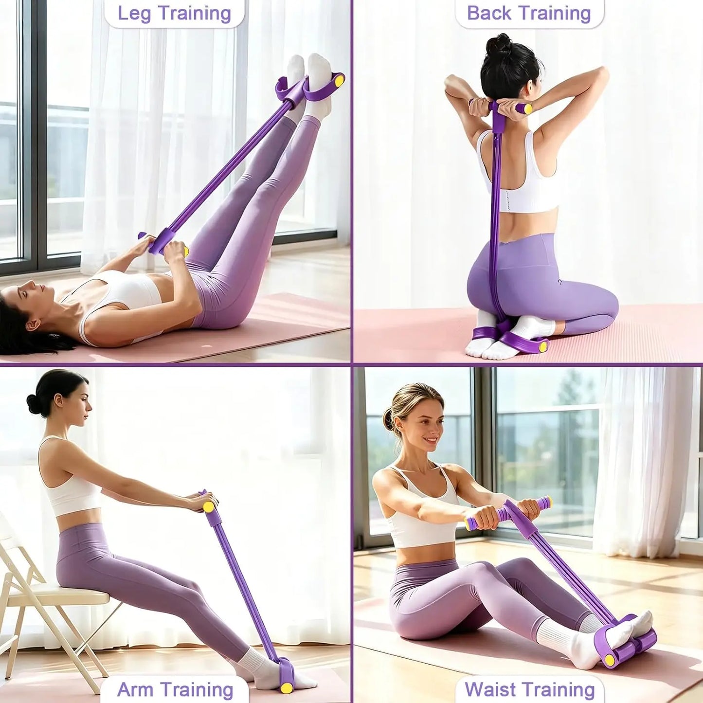4-Tube Resistance Band Multi Function Tension Rope Fitness Bands 6-Tube Elastic Yoga Pedal Puller For Sports Exercises At Gym