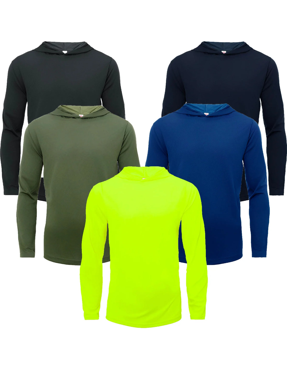 5 Pack Mens Active Athletic T-Shirts Set Long Sleeve UPF 50+ Sun Protective Quick Dry Hoodies Workout Shirt